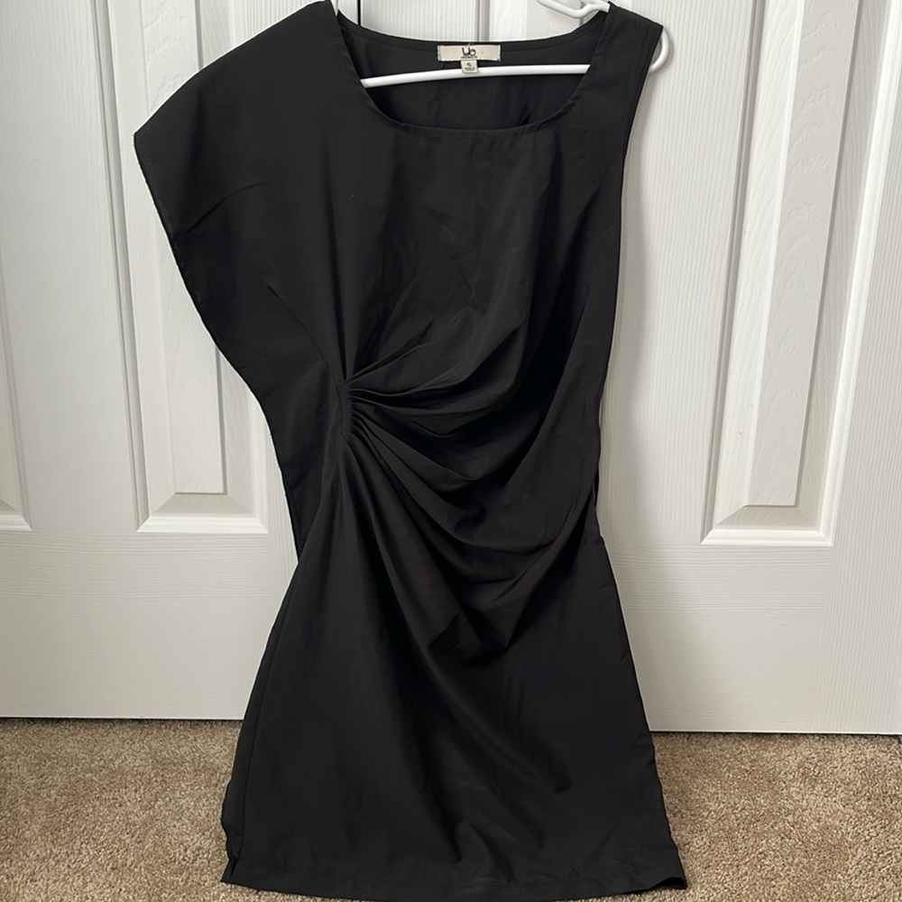 Rouched black mini dress